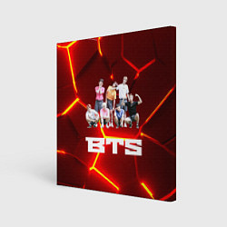Холст квадратный BTS красные плиты с неоновым свечением, цвет: 3D-принт