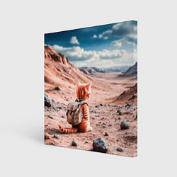 Холст квадратный Котёнок путешественник в пустыне, цвет: 3D-принт
