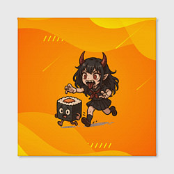 Холст квадратный Девочка дьявол бежит за роллом, цвет: 3D-принт — фото 2