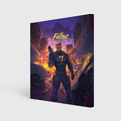 Холст квадратный Fallout седьмой на фоне взрывов, цвет: 3D-принт