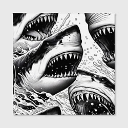 Холст квадратный Белая акула - стая, цвет: 3D-принт — фото 2