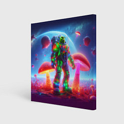 Картина квадратная Неоновый космонавт Шрек на планете гигантских мухо
