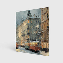 Картина квадратная Трамваи в зимнем Санкт-Петербурге