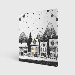 Картина квадратная Черно-белый новогодний город