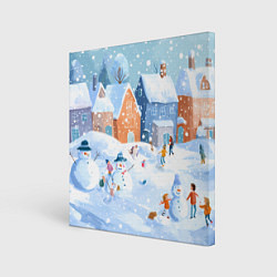 Картина квадратная Предновогодний день во дворе