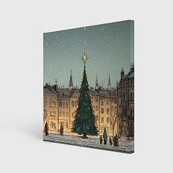 Картина квадратная Новогодняя елка во дворе