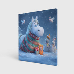 Картина квадратная Новогодняя лошадь с подарками