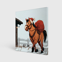 Картина квадратная Лошадка везет новогодние подарки