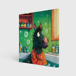 Картина квадратная Лошадь моется в ванной