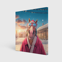 Холст квадратный Удивленная лошадь в очках, цвет: 3D-принт