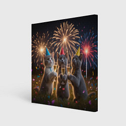 Холст квадратный Праздничные коты, цвет: 3D-принт