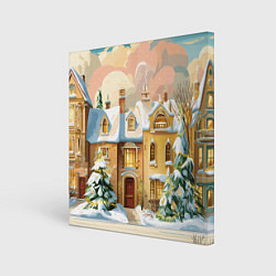 Холст квадратный Новогодний город, цвет: 3D-принт