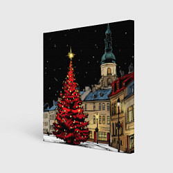 Картина квадратная Красная новогодняя елка