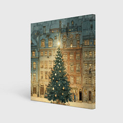 Картина квадратная Новогодний старый город