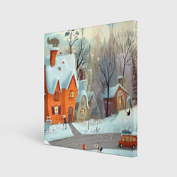 Картина квадратная Милый новогодний дворик