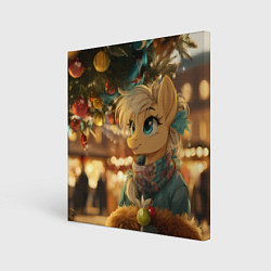 Картина квадратная Милая лошадка под елочкой