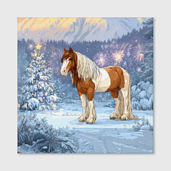 Холст квадратный Новогодняя лошадка в лесу, цвет: 3D-принт — фото 2