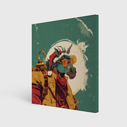 Холст квадратный Новогодний конь в желтых очках, цвет: 3D-принт