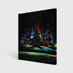 Картина квадратная Новый год на черном фоне