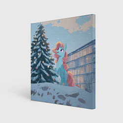 Картина квадратная Новогодняя лошадка у елочки