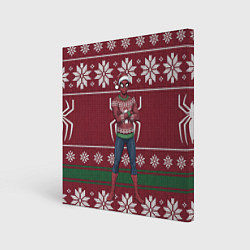 Холст квадратный Человек паук в вязаном свитере - новый год, цвет: 3D-принт