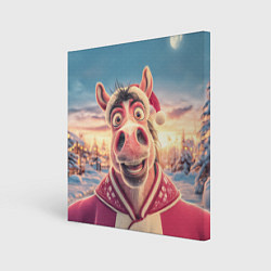 Холст квадратный Счастливая новогодняя лошадь, цвет: 3D-принт