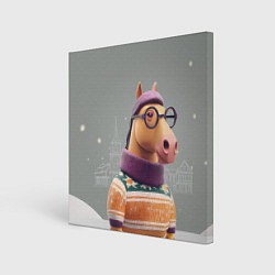 Картина квадратная Новогодняя лошадка хипстер