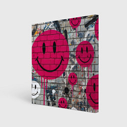 Холст квадратный Розовые смайлы граффити, цвет: 3D-принт