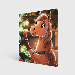 Картина квадратная Лошадка наряжает елку
