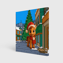 Картина квадратная Новогодняя лошадка и елка