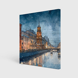 Холст квадратный Санкт-Петербург зимний город, цвет: 3D-принт