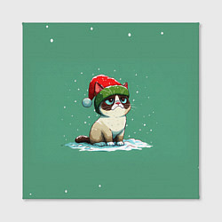 Холст квадратный Новогодний мем котик, цвет: 3D-принт — фото 2