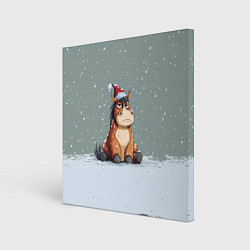 Картина квадратная Лошадка на фоне снегопада