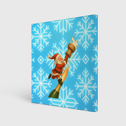 Холст квадратный Санта летит на пробке шампанского, цвет: 3D-принт