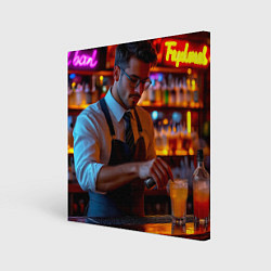 Холст квадратный Неоновый бармен, цвет: 3D-принт