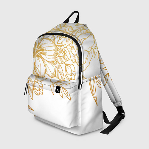 Рюкзак Золотые цветы на белом / 3D-принт – фото 1