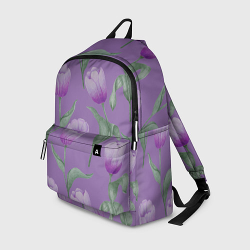 Рюкзак Фиолетовые тюльпаны с зелеными листьями / 3D-принт – фото 1