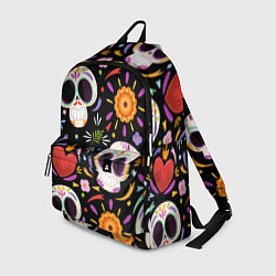 Рюкзак Веселые черепа в цветах, цвет: 3D-принт