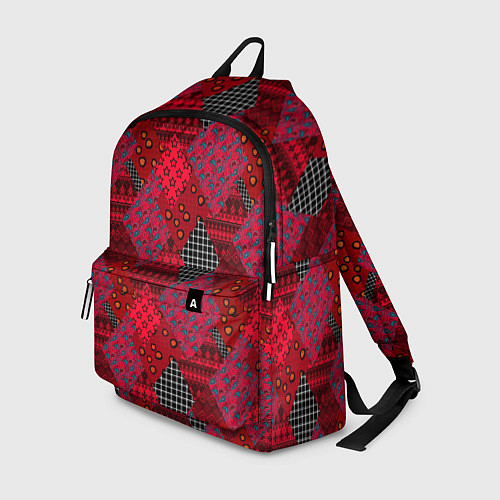 Рюкзак Красный лоскутный узор пэчворк / 3D-принт – фото 1