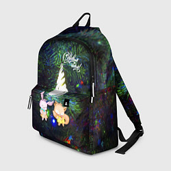 Рюкзак Новый год 2023 зайчик и лисёнок возле ёлочки, цвет: 3D-принт