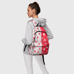 Рюкзак Снежинки красно-белые, цвет: 3D-принт — фото 2