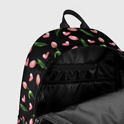 Рюкзак Тюльпаны и сердечки на черном - паттерн, цвет: 3D-принт — фото 2