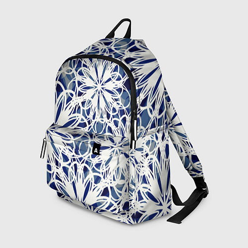 Рюкзак Стилизованные цветы абстракция синее-белый / 3D-принт – фото 1
