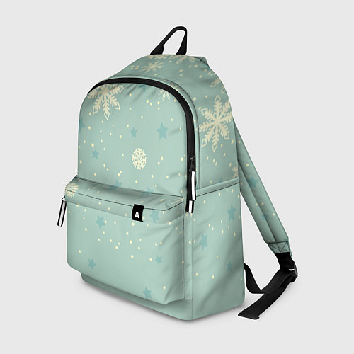 Рюкзак Снежинки и звезды на матно зеленем / 3D-принт – фото 1