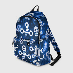 Рюкзак Белые черепки и кости на синем, цвет: 3D-принт