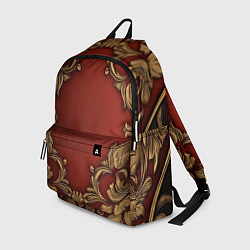 Рюкзак Золотые объемные узоры на красном фоне лепнина, цвет: 3D-принт