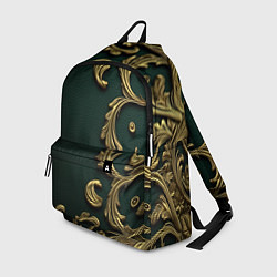 Рюкзак Лепнина золотые узоры на зеленой ткани, цвет: 3D-принт
