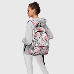 Рюкзак Розовые розы и серые листочки - паттерн, цвет: 3D-принт — фото 2