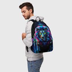 Рюкзак Неоновый лев в стиле киберпанк, цвет: 3D-принт — фото 2