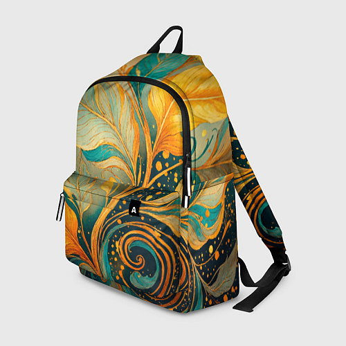 Рюкзак Золотые и бирюзовые листья абстракция / 3D-принт – фото 1
